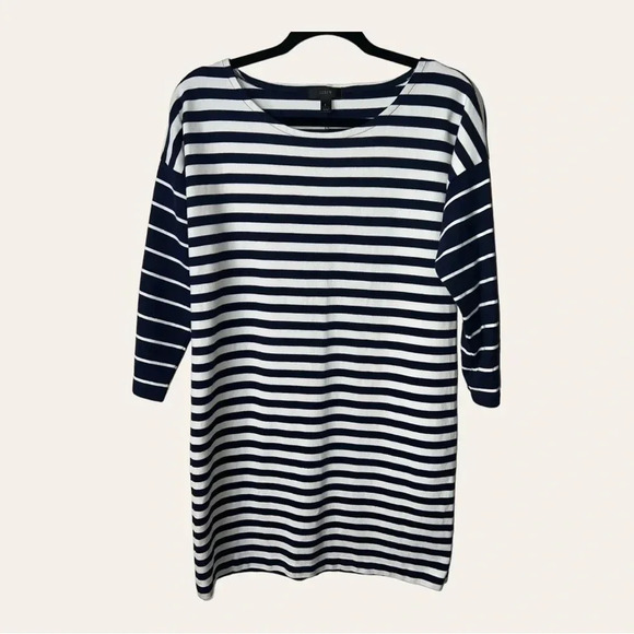 0184W J. CREW 3/4 SLEEVE MINI SHEATH DRESS SIZE SMALL STRIPES‎ NAVY BLUE/WHITE - Picture 2 of 11